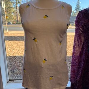 LOFT White Tank Top with Yellow and Blue Accents